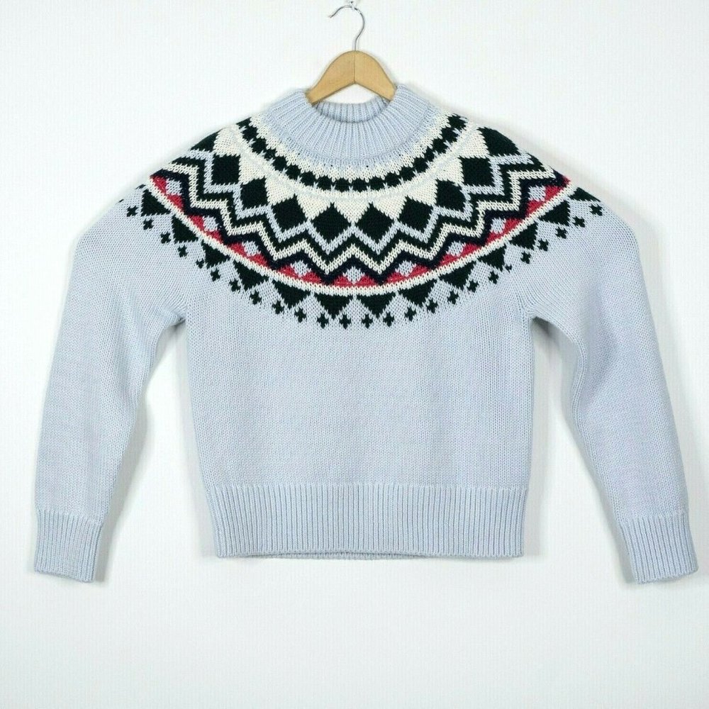 Tory Sport Size M Blue Merino Fair Isle Sweater